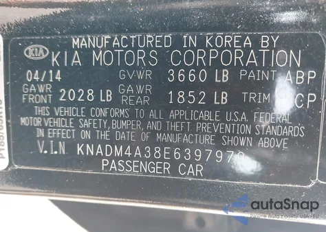 2014 Kia Rio Lx z USA, uszkodzony, nr VIN KNADM4A38E6397979